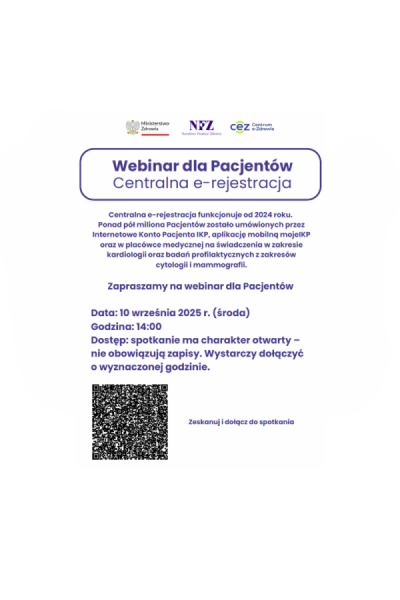 Zapraszamy na webinar dla Pacjentów: Centralna e-rejestracja