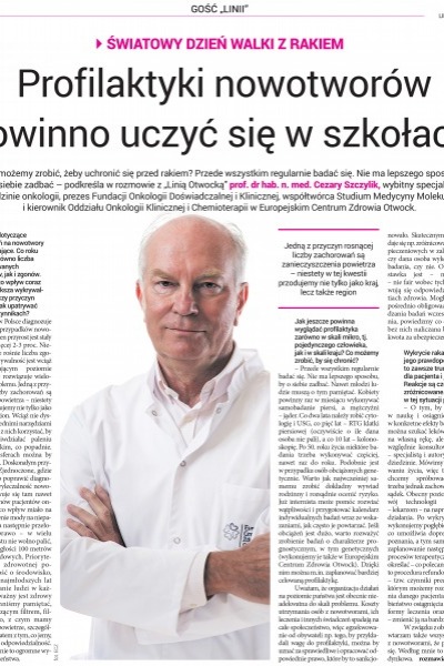 "Profilaktyki nowotworów powinno uczyć się w szkołach"